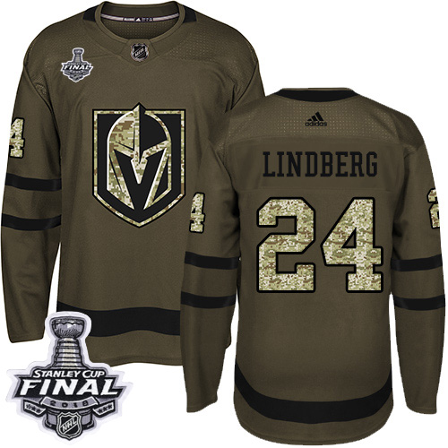 Adidas Golden Knights #24 Oscar Lindberg Green Salute to Service 2018 Stanley Cup Final Stitched NHL Jersey